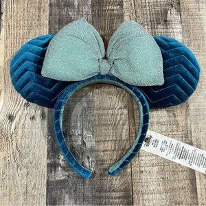Disney Parks Minnie Mouse Azul Quilted Ears Headband For Adults